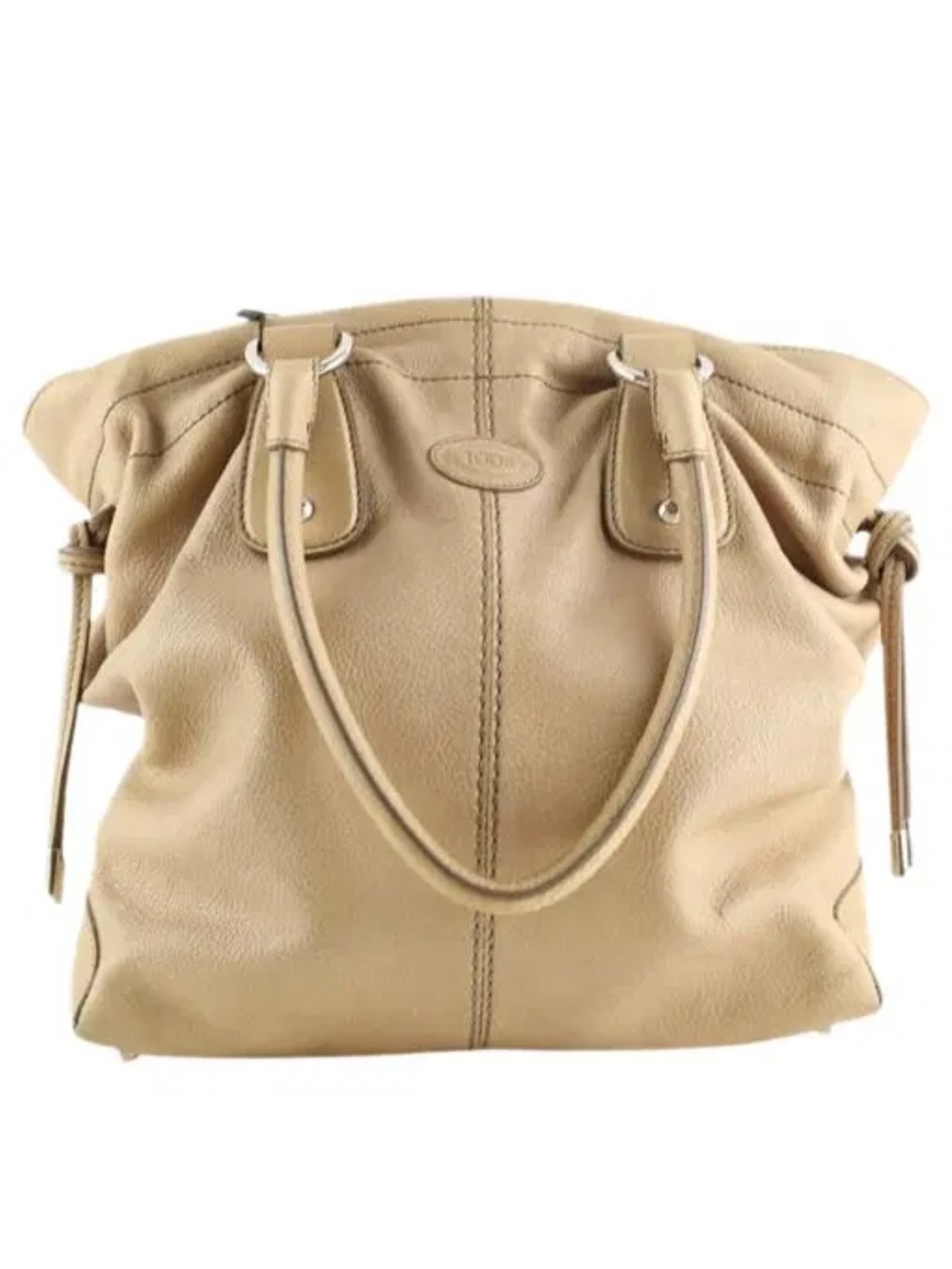 Tod’s Pebbled Leather Drawstring Tote – Neutral Beige